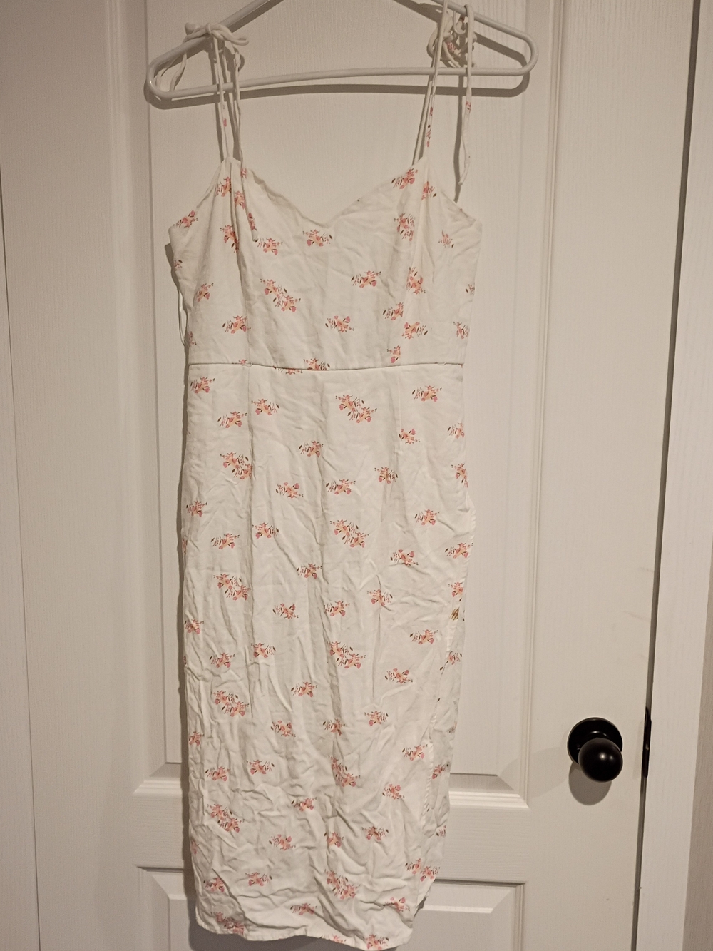 Blue Rain - White Midi Dress with Small Pink Floral Print - Size Large